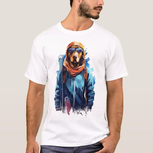 スキーゴーグルをしたスキー犬 5 Tシャツ (正面)