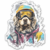 スキーゴーグルをしたスキー犬 6 シール (正面)