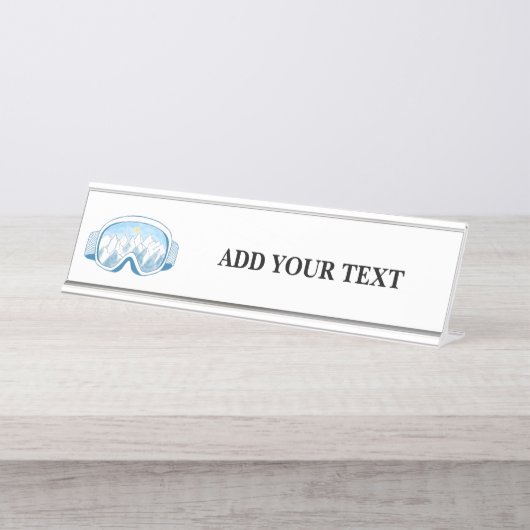 スキーゴーグルイラストレーション パーソナライズされた デスクネームプレート (正面)