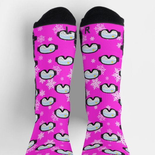 スキーゴーグルマウンテンスキーアスノーボーダーホットピンク ソックス (上部)