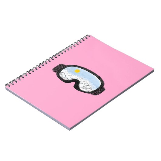 スキーゴーグルマウンテンビューイラストレーションピンク ノートブック (左側)