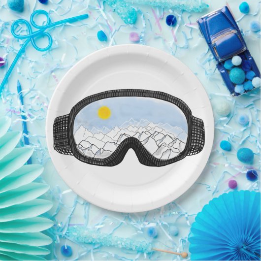 スキーゴーグルマウンテンビューイラストレーション ペーパープレート (パーティー)