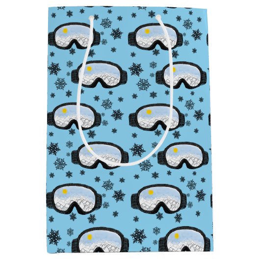 スキーゴーグルマウンテンビュースノーフレークイラストレーション ミディアムペーパーバッグ (正面)