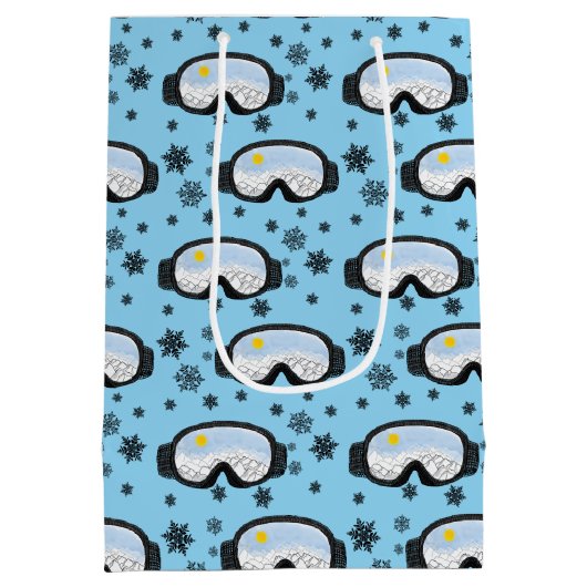 スキーゴーグルマウンテンビュースノーフレークイラストレーション ミディアムペーパーバッグ (裏面)