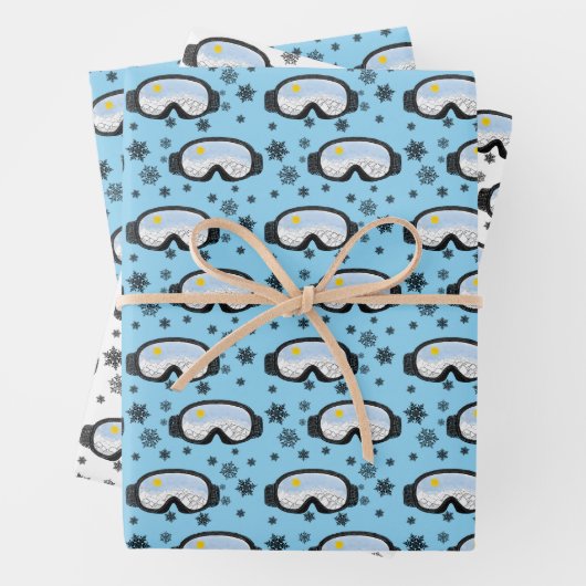 スキーゴーグルマウンテンビュースノーフレークイラストレーション ラッピングペーパーシート (インサイチュ)
