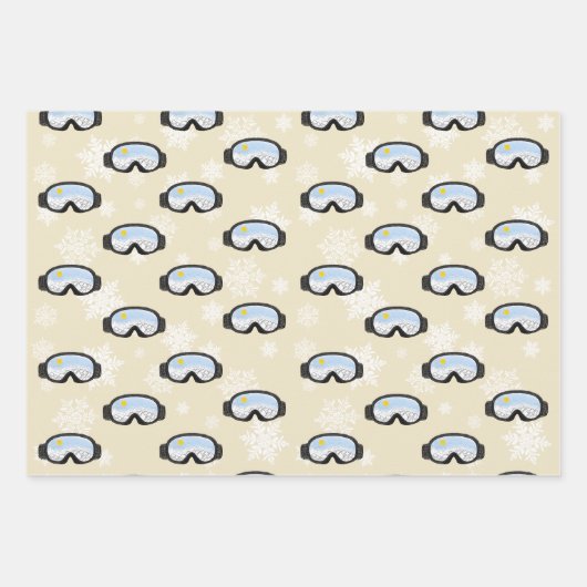 スキーゴーグルマウンテンビュースノーフレークオフホワイト ラッピングペーパーシート (正面)