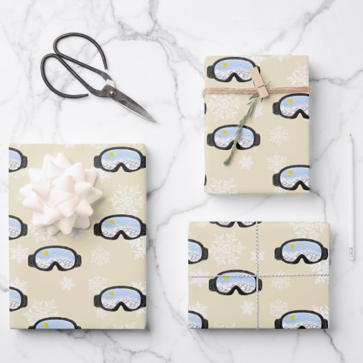 スキーゴーグルマウンテンビュースノーフレークオフホワイト ラッピングペーパーシート (正面)