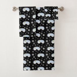 スキーゴーグルマウンテンビュースノーフレークスブラック バスタオルセット