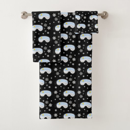 スキーゴーグルマウンテンビュースノーフレークスブラック バスタオルセット (インサイチュ)