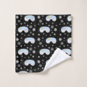 スキーゴーグルマウンテンビュースノーフレークスブラック バスタオルセット (ウォッシュタオル)