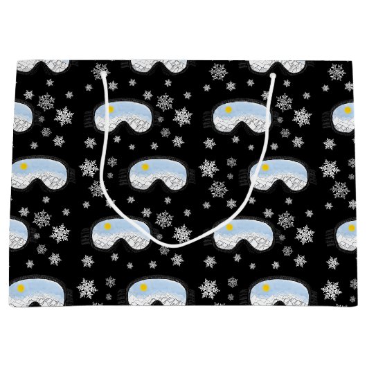 スキーゴーグルマウンテンビュースノーフレークスブラック ラージペーパーバッグ (正面)