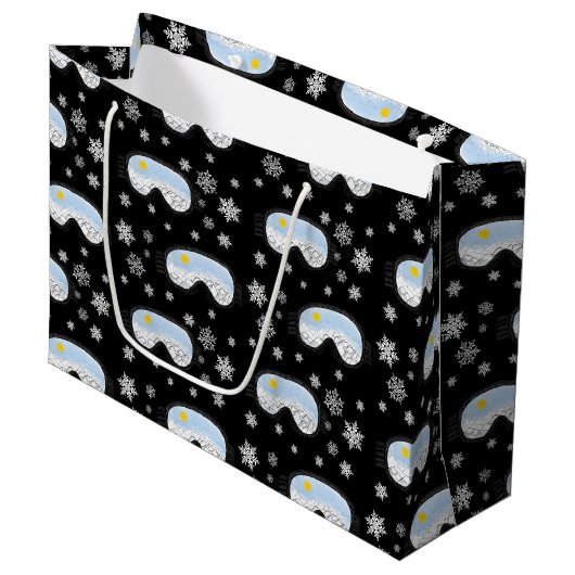 スキーゴーグルマウンテンビュースノーフレークスブラック ラージペーパーバッグ (正面アングル)