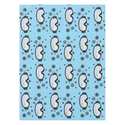 スキーゴーグルマウンテンビュースノーフレークスブルー テーブルクロス (正面)