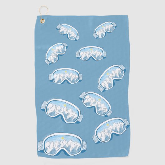 スキーゴーグルマウンテンリフレクションイラストレーション ゴルフタオル (正面)