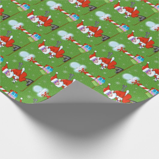 スキーサンタのクリスマスの包装紙 ラッピングペーパー (角)