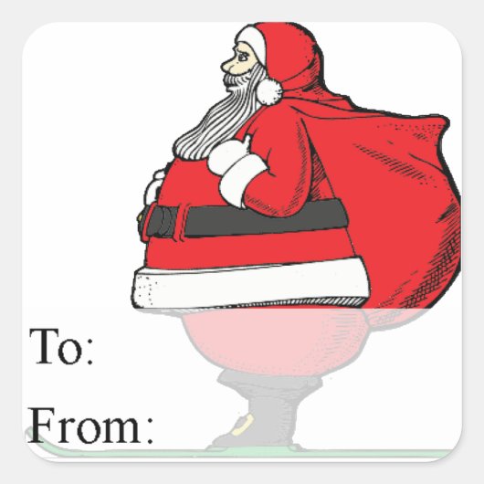 スキーサンタヴィンテージクリスマスギフトラベル スクエアシール (正面)