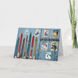 スキーザワールドカラフルヴィンテージウッドスキー シーズンカード