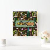 スキージハンマーを持っている旅行レトロ スクエア壁時計 (ホーム)