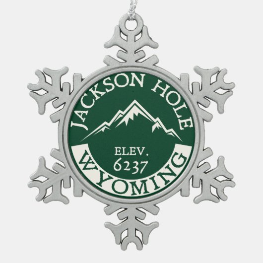 スキージャクソンホールワイオミングのスキー スノーフレークピューターオーナメント (正面)