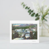 スキージャンパーはオリンピックスキー丘から出発します ポストカード (スタンド正面)