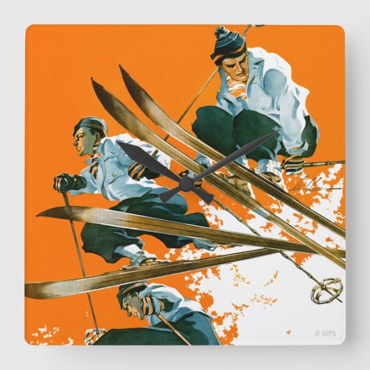 スキージャンパーズバイスキー溶接 スクエア壁時計 (正面)