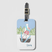 スキージャンプ牛のパーソナライズされた子供の荷札 ラゲッジタグ (正面縦)