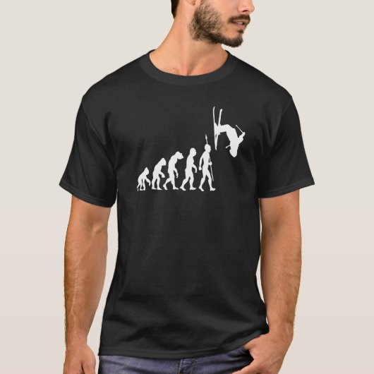 スキージャンプ衣装スキーのスノースキーヤーの進化 Tシャツ (正面)