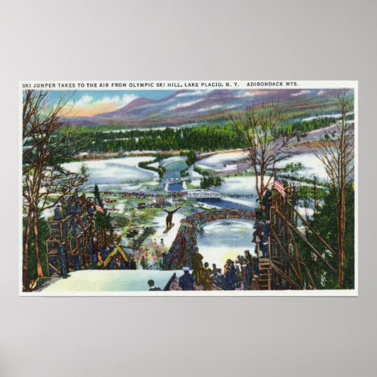 スキージャンプ選手がオリンピックスキー場から離陸 ポスター (正面)