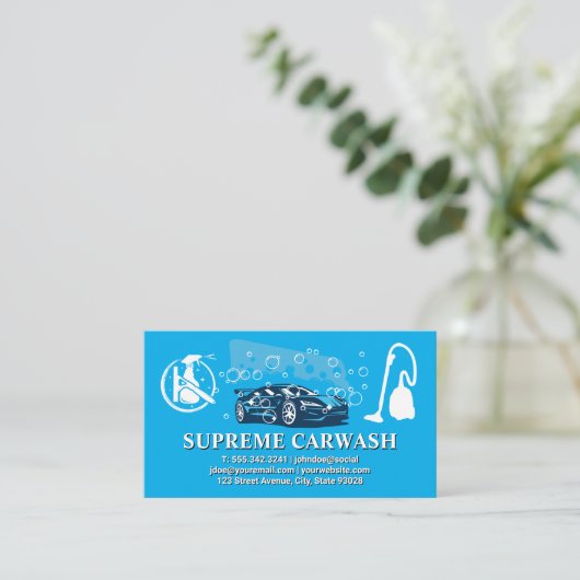 スキージ | スプレー洗浄 | 真空 | カーウォッシュ 名刺 (スタンド正面)