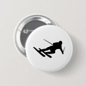 スキースキーの下り坂のスキーヤー 缶バッジ (正面&裏面)