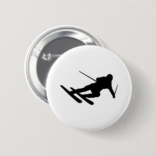 スキースキーの下り坂のスキーヤー 缶バッジ (正面&裏面)