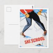 スキースクール、スキーに乗った男性、ビンテージの旅行絵葉書 ポストカード (正面/裏面)