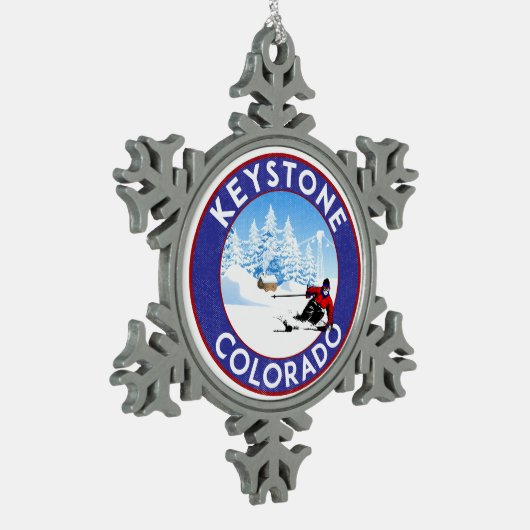 スキーストーンコロラドマウンテンズスキー スノーフレークピューターオーナメント (左)