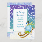 スキースノーボーダーペンギンベビーシャワー招待状 招待状 (正面/裏面)