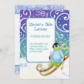 スキースノーボーダーペンギンベビー誕生のお知らせ 招待状 (正面/裏面)