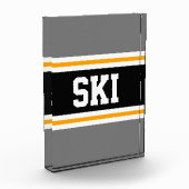 スキースポーティはっきりしたグレイ白黒イエローストライプズ フォトブロック (左)