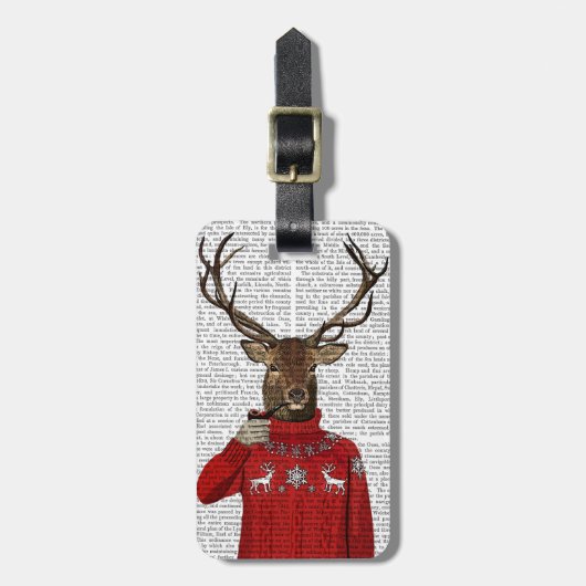 スキーセーターの鹿2 ラゲッジタグ (正面縦)