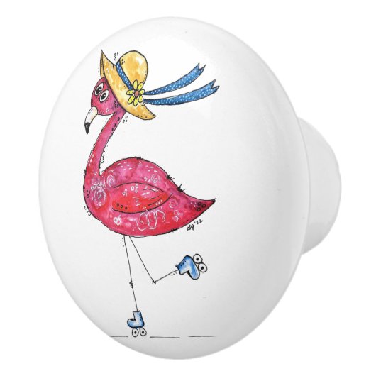 スキートお洒落にピンクのフラミンゴ セラミックノブ (右)