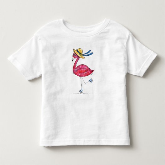 スキートピンクのフラミンゴ トドラーTシャツ (正面)