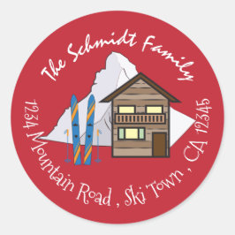 スキーバケーションドードルファミリーレッド封筒用シール ラウンドシール