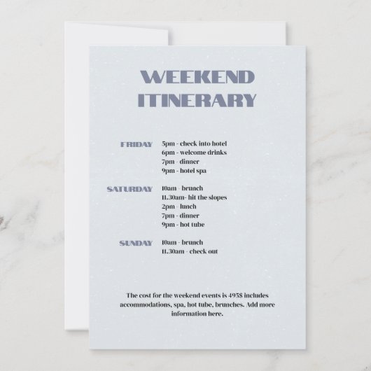 スキーバチェロレッテ冬季週末の日程 招待状 (裏面)