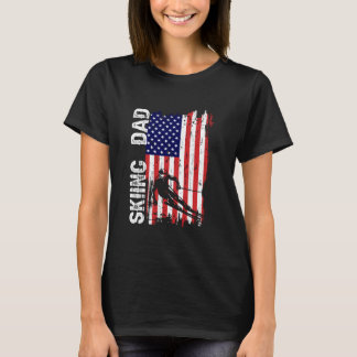 スキーパパアメリカ国旗の愛国的なパパ父のダ Tシャツ