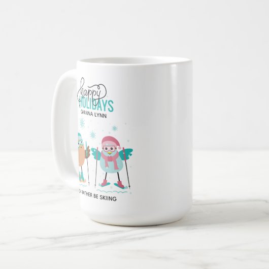 スキーパーソナライズされたクリスマス コーヒーマグカップ (正面左)