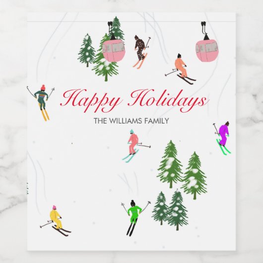 スキーパーソナライズされたホリデーズイラストレーション ワインラベル (シングルラベル)