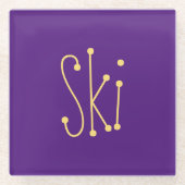 スキーフェスティバルお洒落文字王室の紫の背景 ガラスコースター (正面)