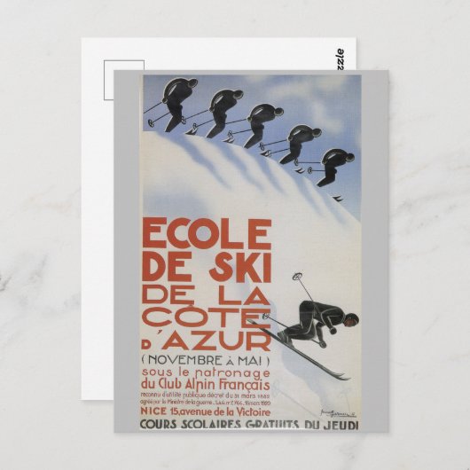 スキーフランスのスクールのヴィンテージ旅行ポスター ポストカード (正面/裏面)