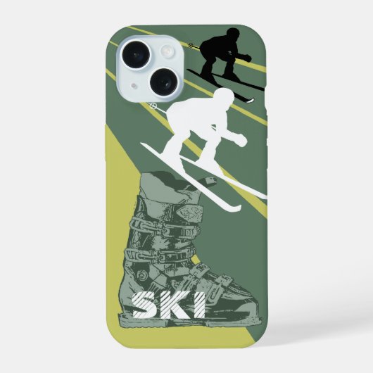 スキーブーツ軍グリーンiPhoneケース iPhone 15ケース (裏面)