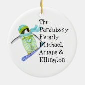 スキーペンギンファミリーカスタムクリスマス飾り セラミックオーナメント (裏面)