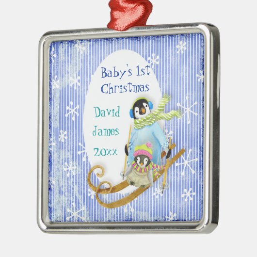 スキーペンギンベビー第1クリスマスオーナメント メタルオーナメント (左)