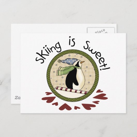 スキーペンギンホリデーTシャツとギフト シーズンポストカード (正面/裏面)